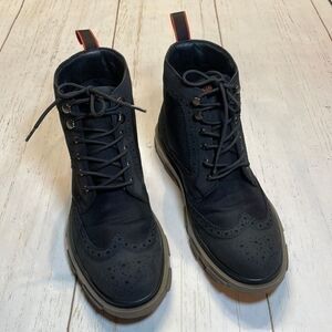 SWIMS Waterproof Storm Brogue High Boots Black Leather Nylon Mens Size 8